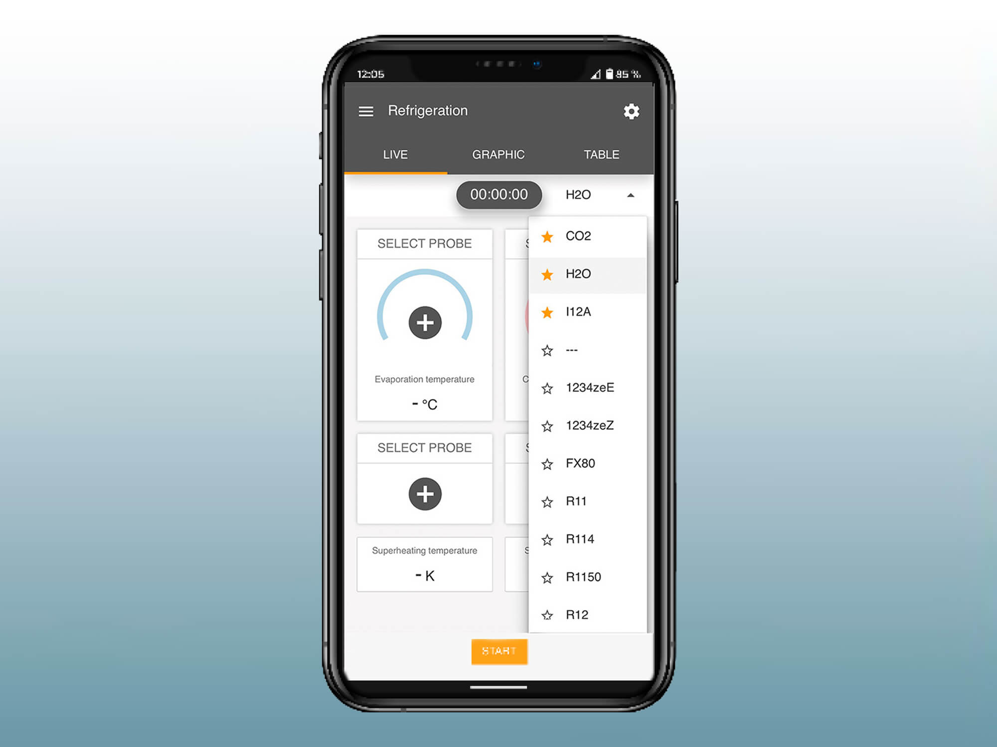 Lựa chọn môi chất làm lạnh trên testo Smart App