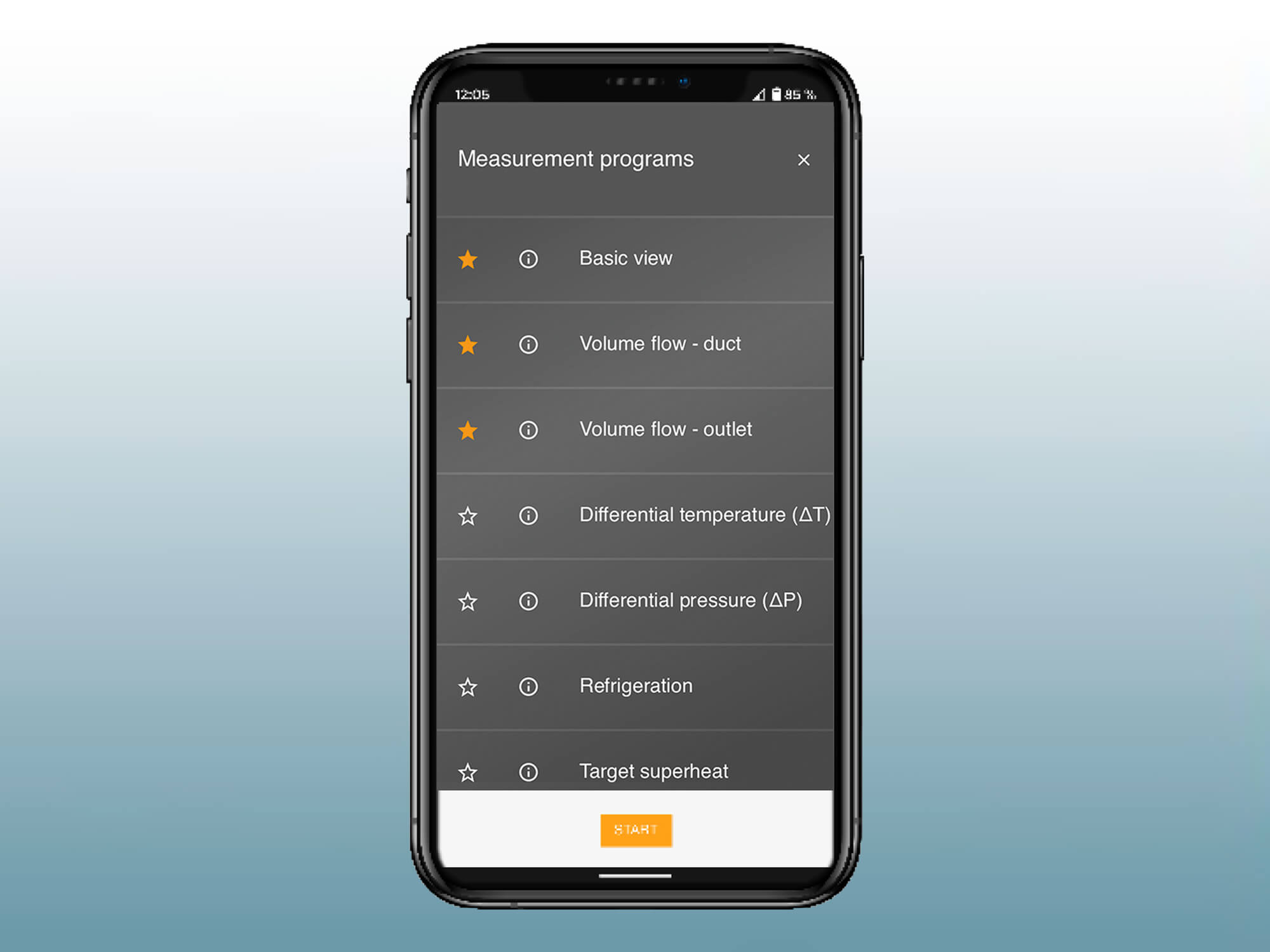 Menu đo lường trên testo Smart App
