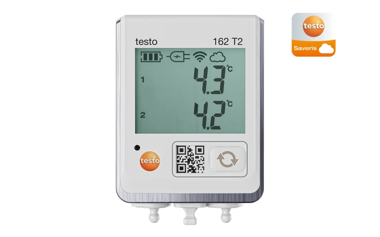 Giá trị đo nhiệt độ trên màn hình testo 162 T2