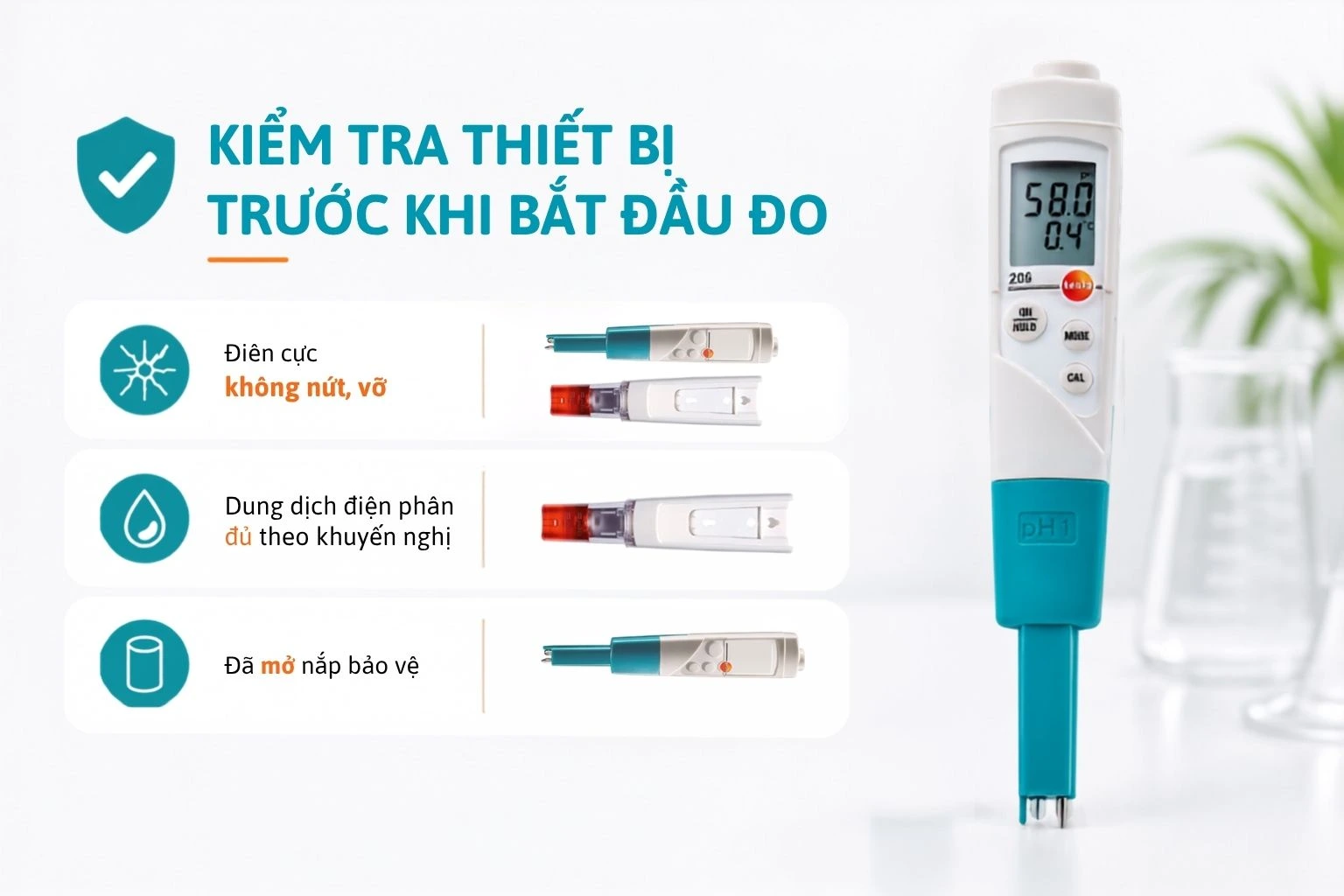 Kiểm tra thiết bị testo 206 trước khi bắt đầu đo