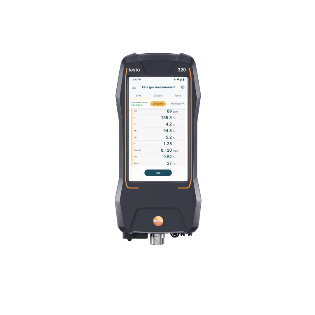 testo 320 - Máy phân tích khí thải tiêu chuẩn tích hợp cảm biến O₂ và CO/H₂
