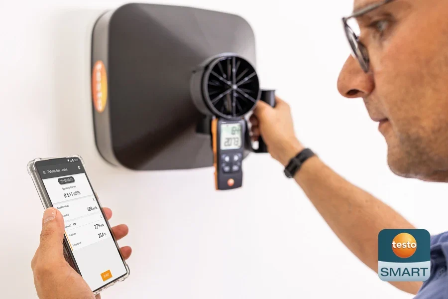 máy đo gió cánh quạt và bộ phễu testo 417-1